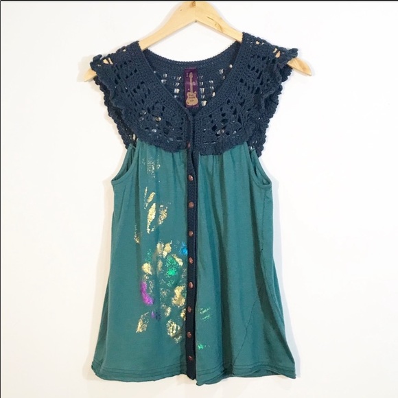 Free People Boho Crochet Detail Top size Small - Picture 4 of 6